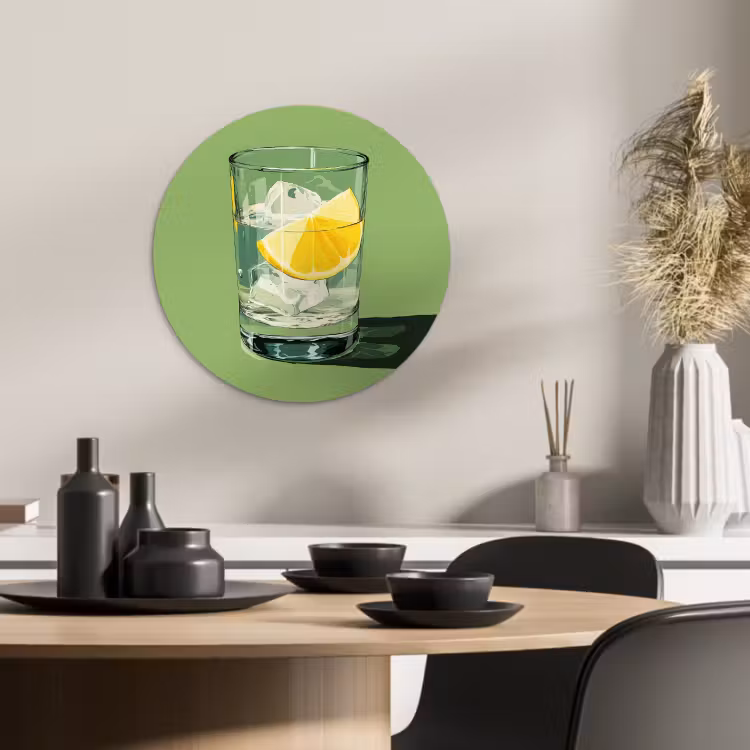 Quadro rotondo - Bicchiere - Limone - Cubetti di ghiaccio - Verde — 4