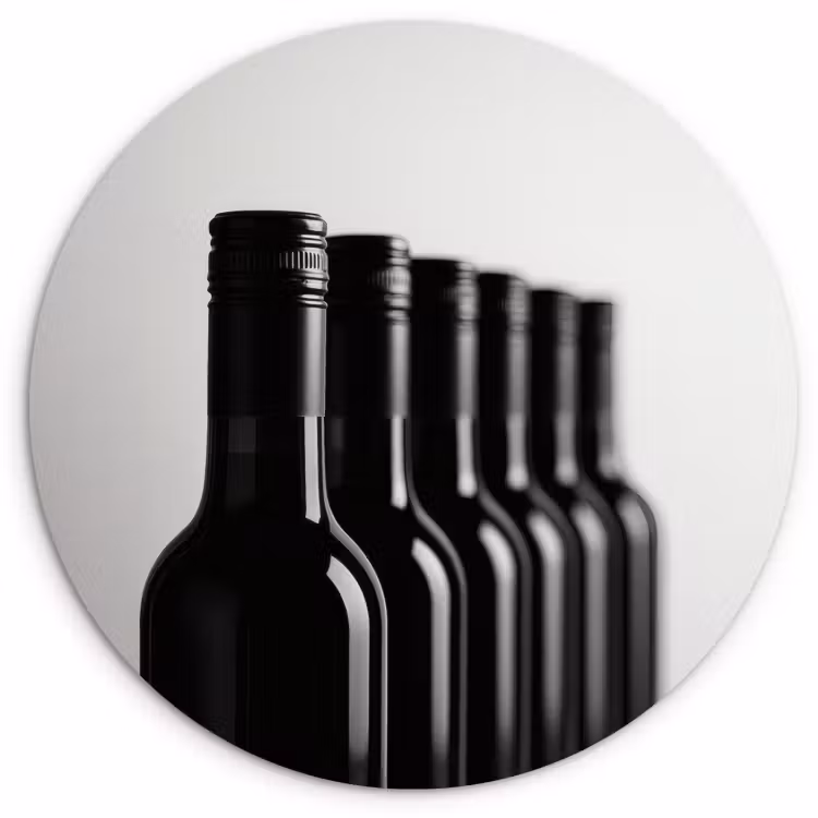 Quadro rotondo - Bottiglie di vino - Nero - Minimalista — 2
