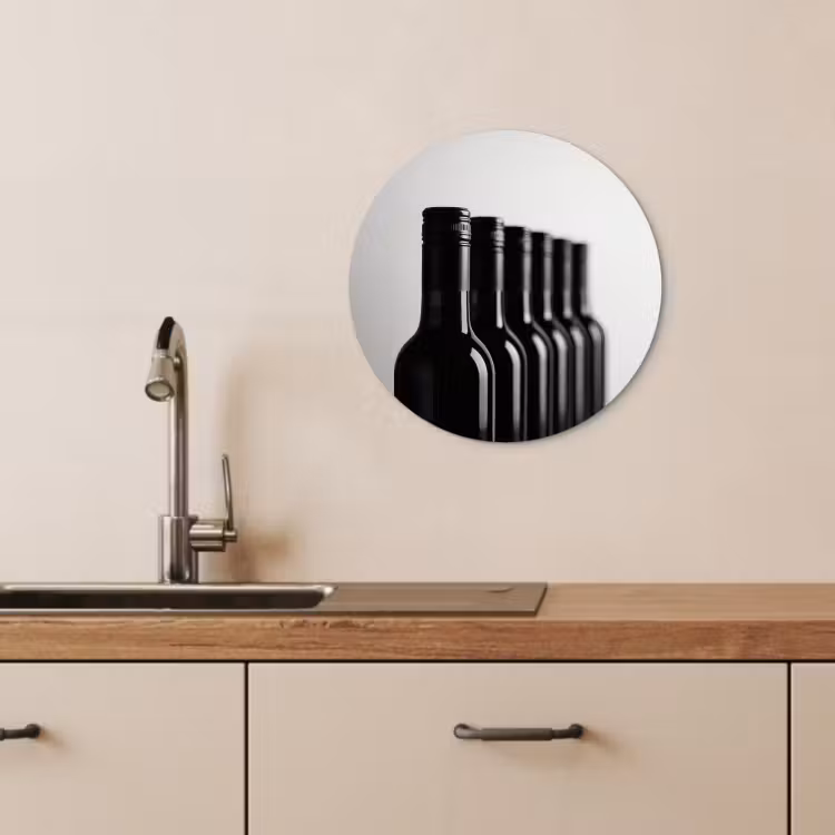 Quadro rotondo - Bottiglie di vino - Nero - Minimalista — 3