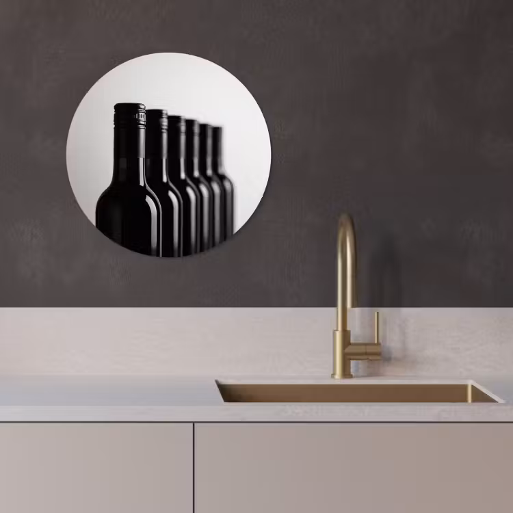 Quadro rotondo - Bottiglie di vino - Nero - Minimalista — 4