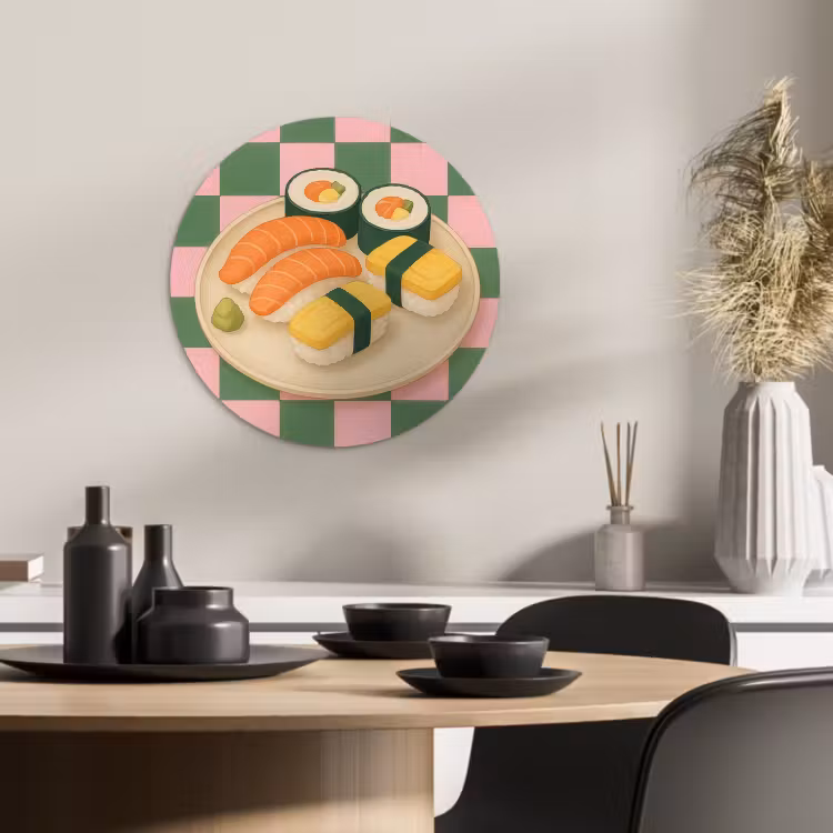 Quadro rotondo - Sushi - Piatto - Bloccato - Verde — 1
