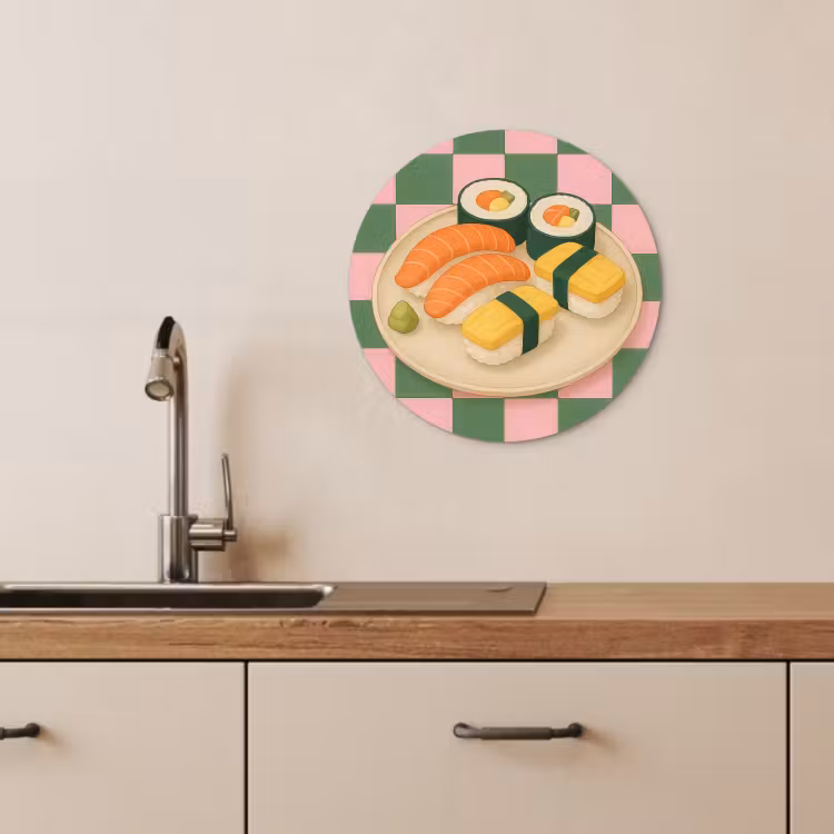 Quadro rotondo - Sushi - Piatto - Bloccato - Verde — 2