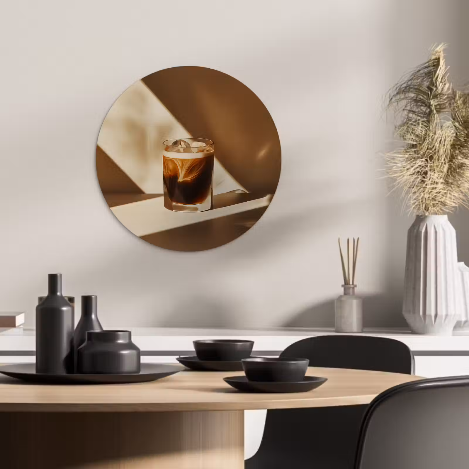 Quadro rotondo - Bicchiere - Caffè freddo - Ombra - Marrone — 1
