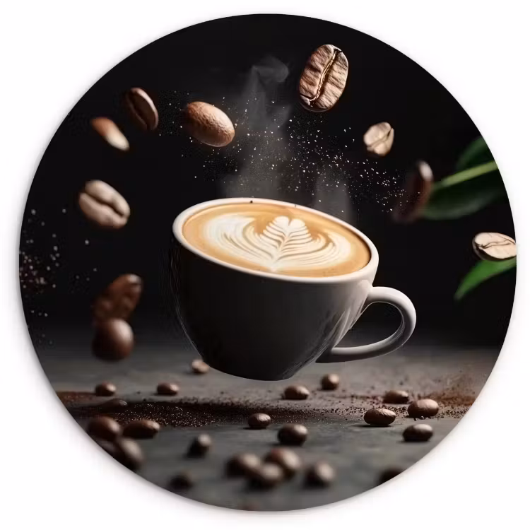 Quadro rotondo - Cappuccino - Tazza - Fagioli - Marrone — 1