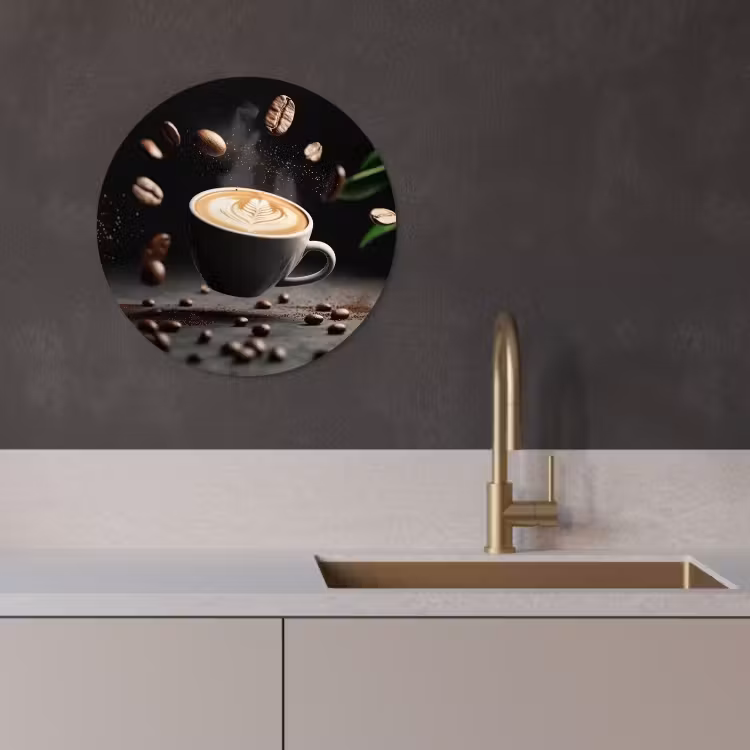 Quadro rotondo - Cappuccino - Tazza - Fagioli - Marrone — 3