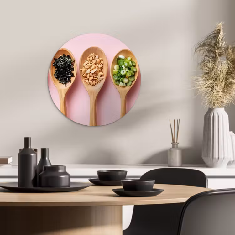 Quadro rotondo - Ingredienti - Cucchiai - Legno - Rosa — 1