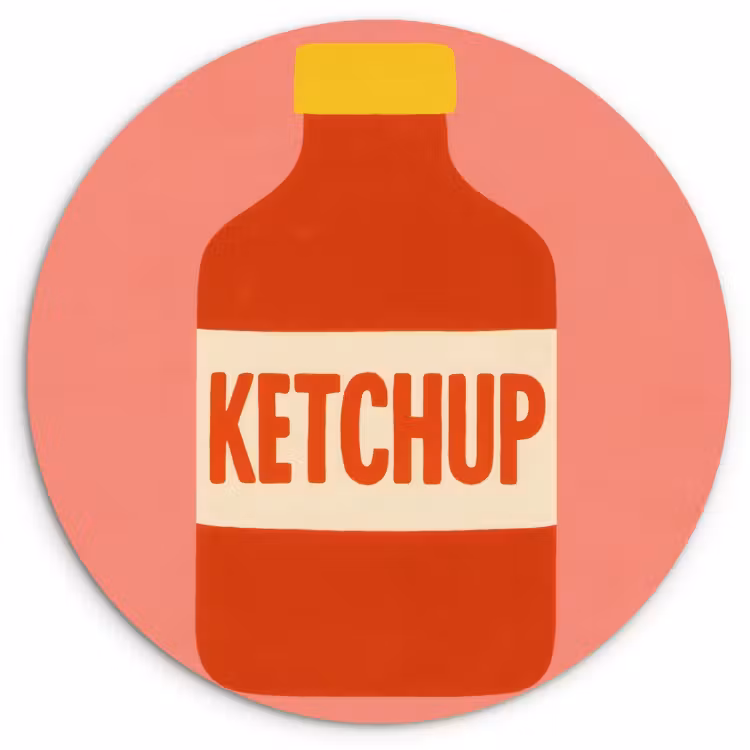 Quadro rotondo - Ketchup - Bottiglia - Rosso - Minimalista — 1