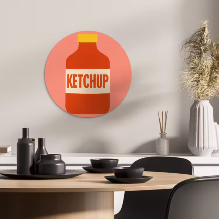 Quadro rotondo - Ketchup - Bottiglia - Rosso - Minimalista — 2