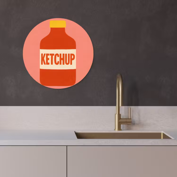 Quadro rotondo - Ketchup - Bottiglia - Rosso - Minimalista — 3