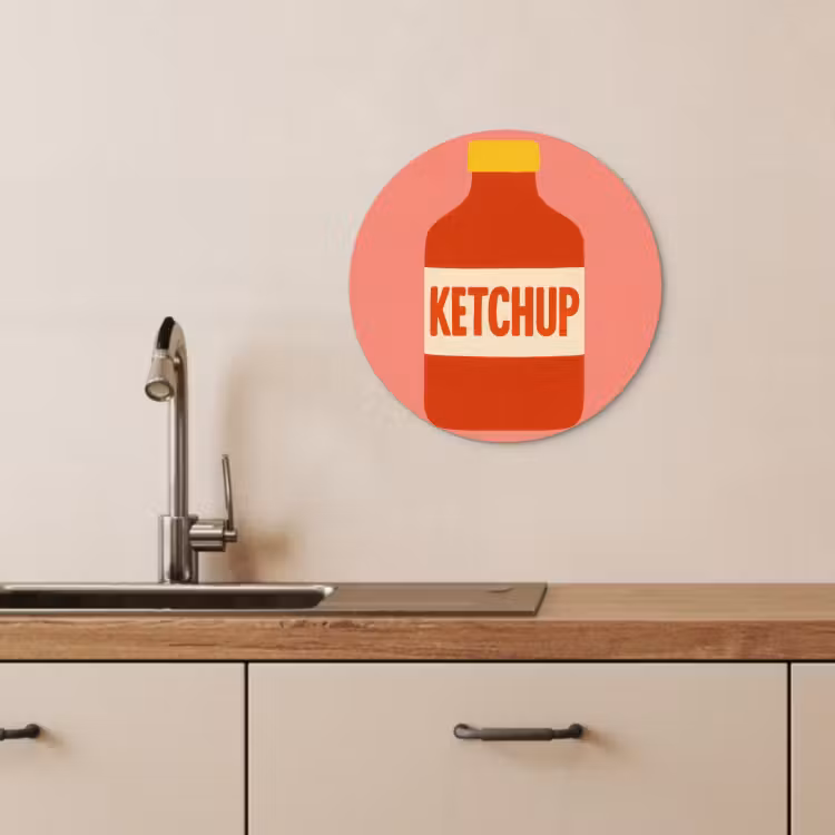 Quadro rotondo - Ketchup - Bottiglia - Rosso - Minimalista — 4