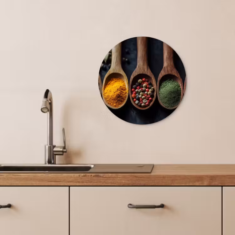 Quadro rotondo - Legno - Cucchiai - Spezie - Erbe — 3