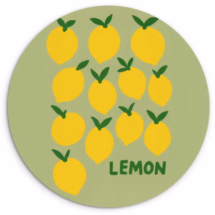 Quadro rotondo - Limoni - Foglie - Giallo - Motivo — 1