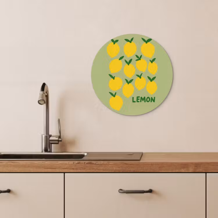 Quadro rotondo - Limoni - Foglie - Giallo - Motivo — 3