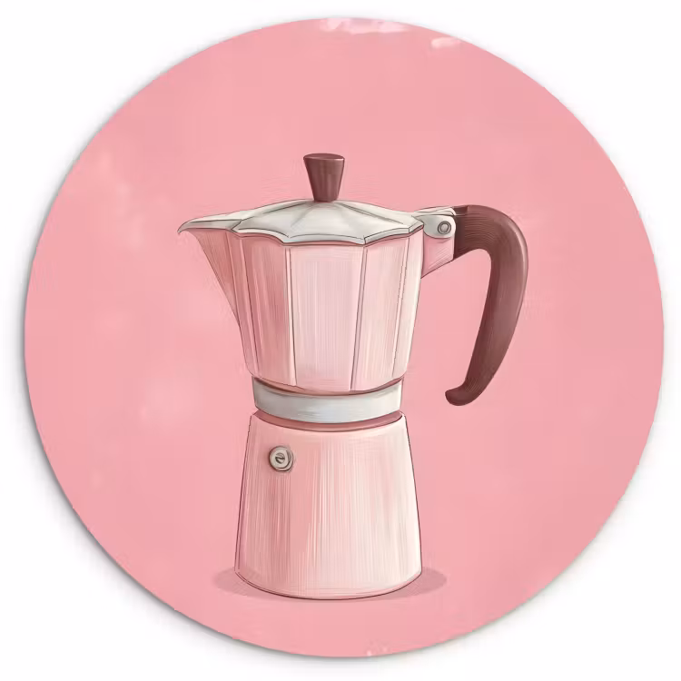 Quadro rotondo - Rosa - Mug pot - Illustrazione - Caffè — 1