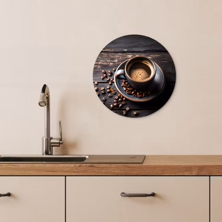 Quadro rotondo - Tazza - Caffè - Legno - Chicchi — 3