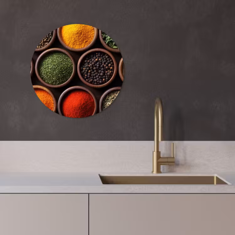 Quadro rotondo - Vassoi - Legno - Erbe - Colorati — 1