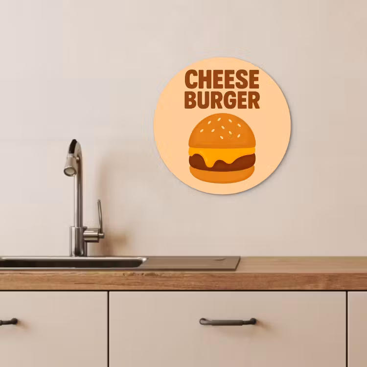 Quadro rotondo - Cheeseburger - Minimalista - Giallo — 4