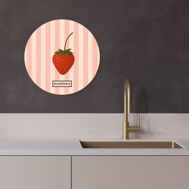 Quadro rotondo - Fragola - Strisce - Minimalista - Rosso — 2