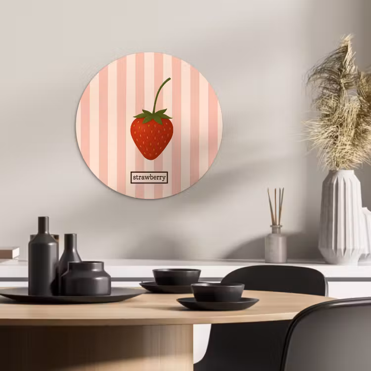 Quadro rotondo - Fragola - Strisce - Minimalista - Rosso — 3