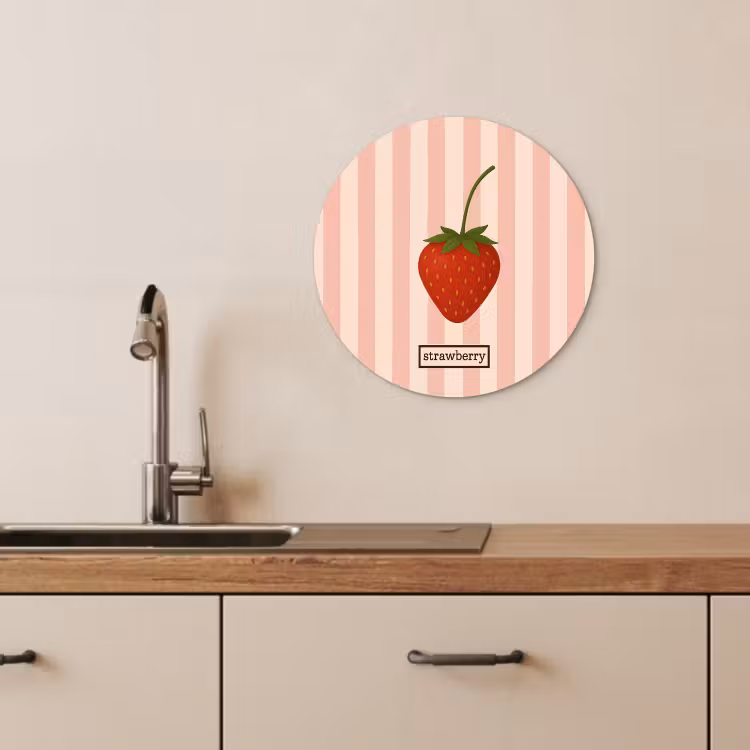 Quadro rotondo - Fragola - Strisce - Minimalista - Rosso — 4