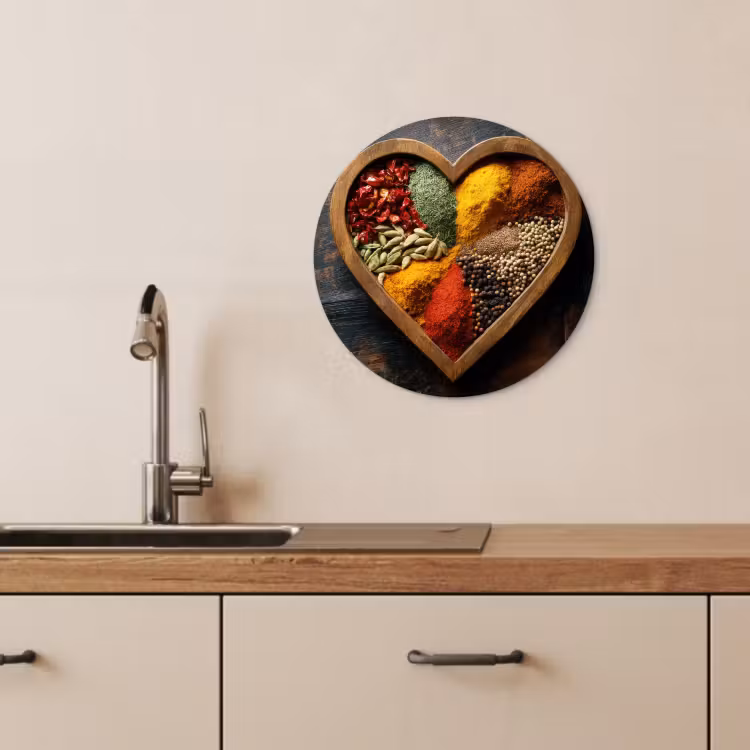 Quadro rotondo - Legno - Cuore - Colorato - Spezie — 1