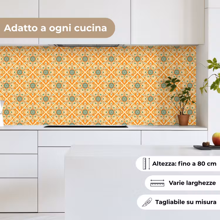 Schienale cucina - Mandala - Boho - Fiori - Arancione - Motivo — 7