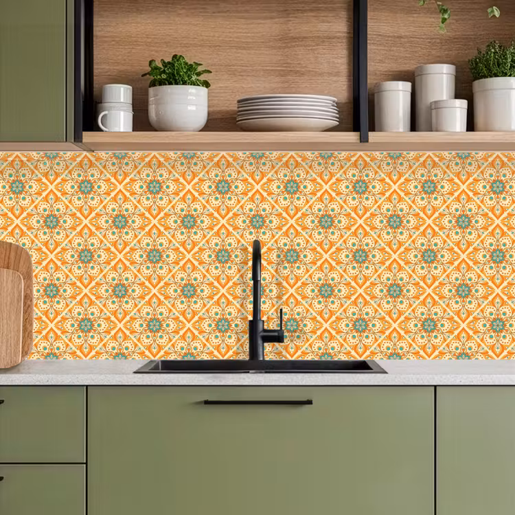 Schienale cucina - Mandala - Boho - Fiori - Arancione - Motivo — 8