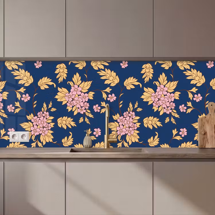 Schienale cucina - Fiori - Foglie - Rosa - Oro - Modelli — 1