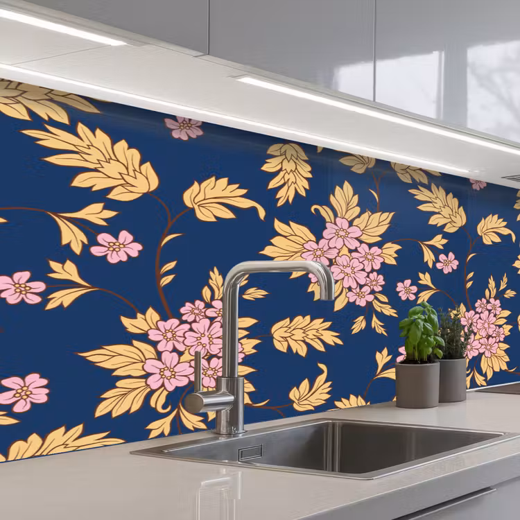 Schienale cucina - Fiori - Foglie - Rosa - Oro - Modelli — 2
