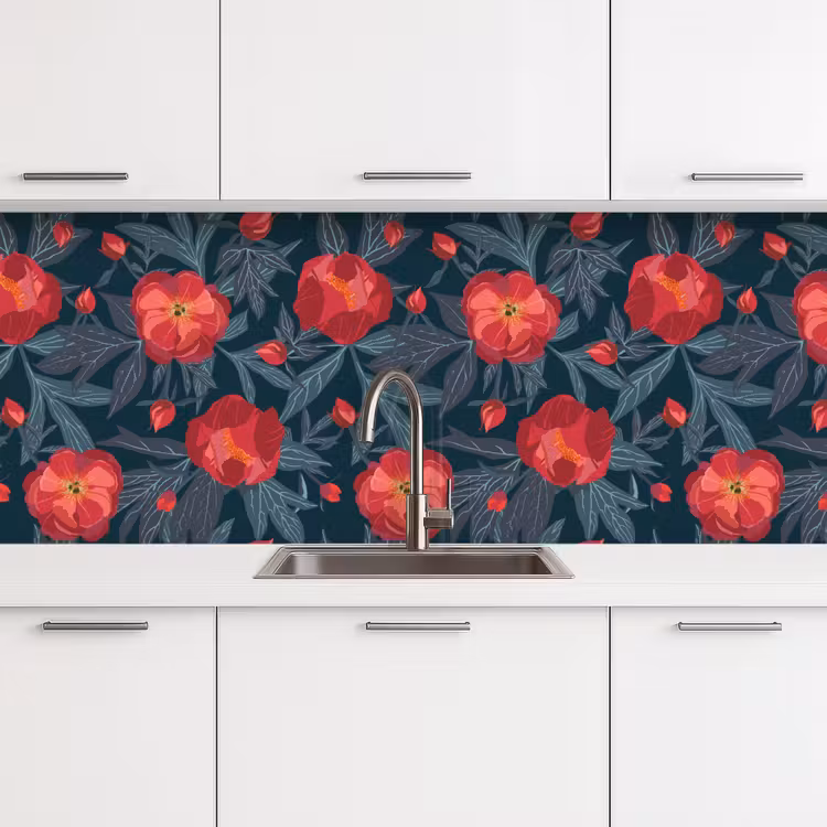 Schienale cucina - Fiori - Rosso - Foglie - Modelli — 4
