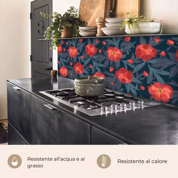 Schienale cucina - Fiori - Rosso - Foglie - Modelli — 5