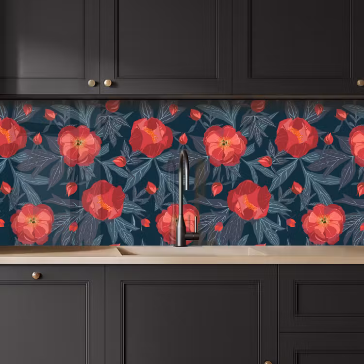 Schienale cucina - Fiori - Rosso - Foglie - Modelli — 6