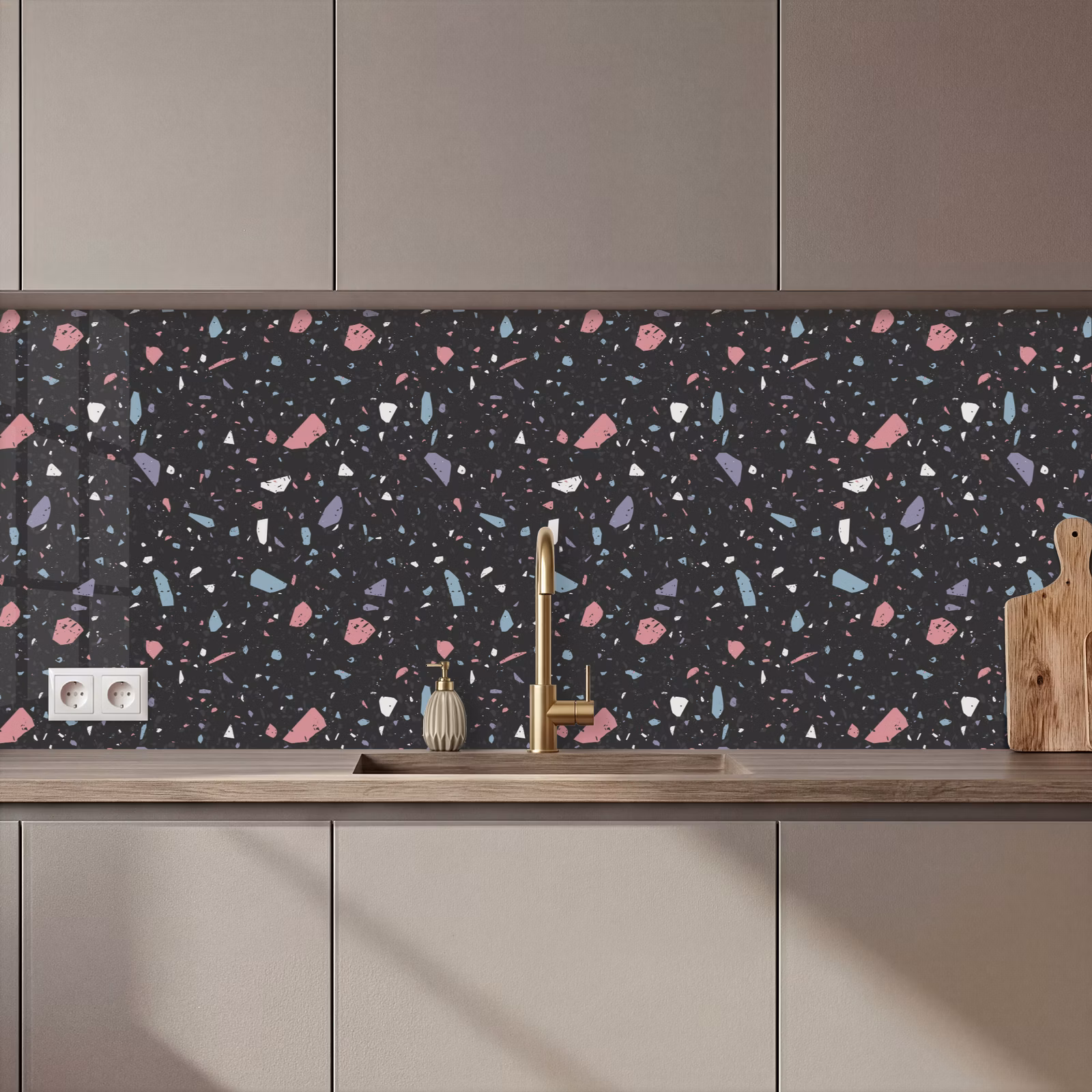 Schienale cucina - Terrazzo - Motivo - Nero - Morbido — 1