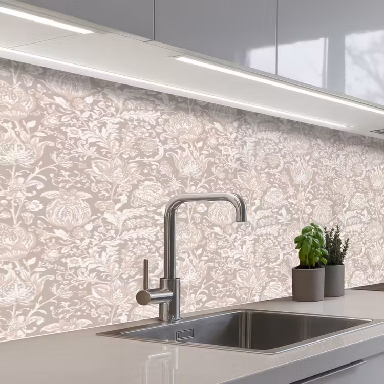 Schienale cucina - Stampa floreale - Grigio - Crema — 2