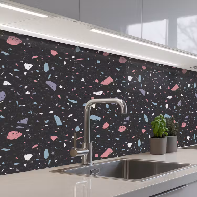 Schienale cucina - Terrazzo - Motivo - Nero - Morbido — 2