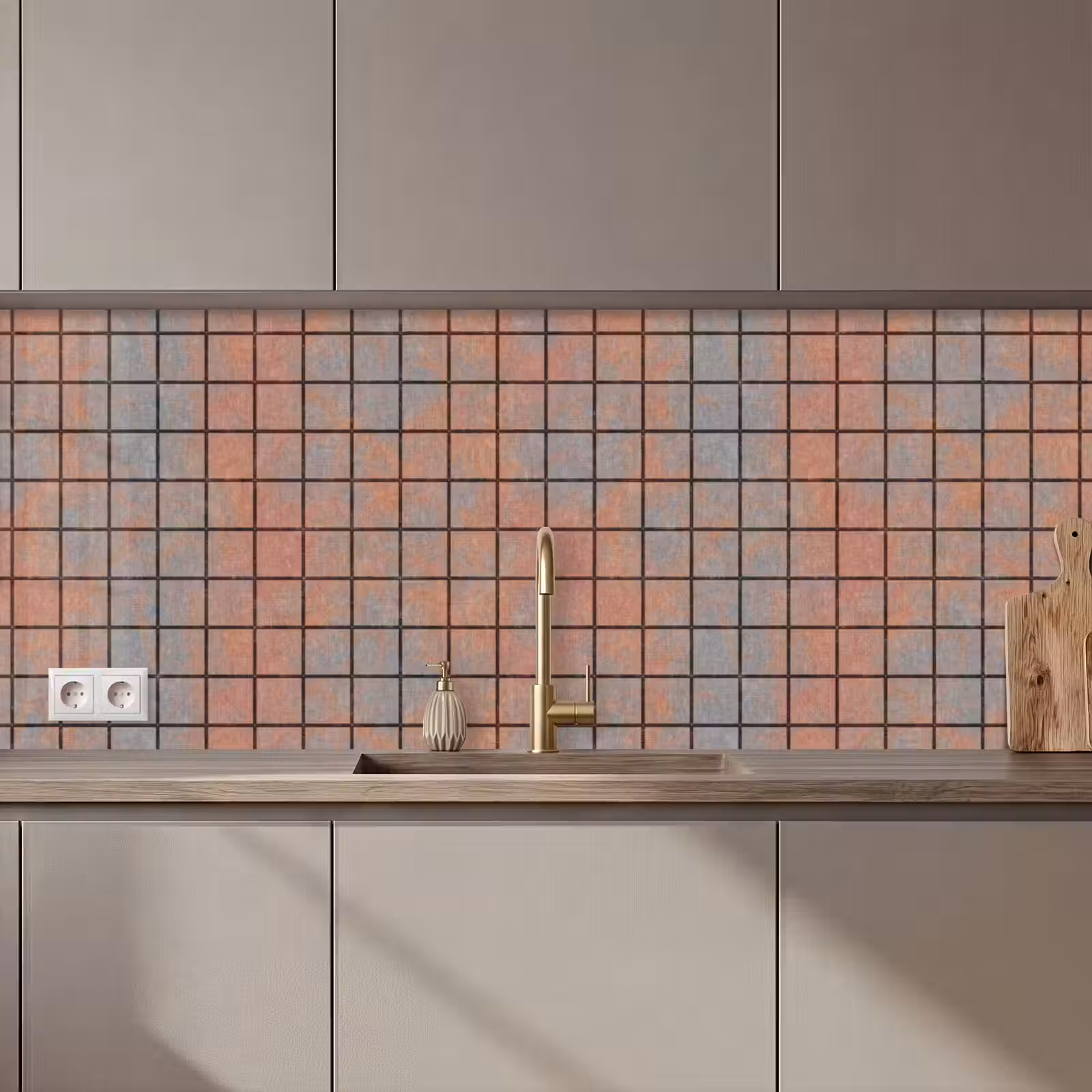 Schienale cucina - Blu - Marrone - Macchie - Quadrato — 1
