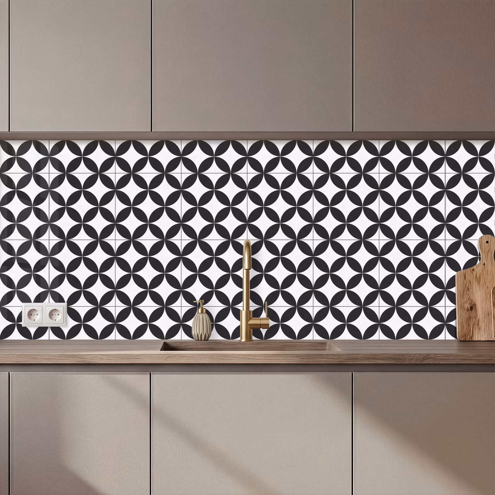 Schienale cucina - Cerchio - Motivo - Nero - Bianco — 1