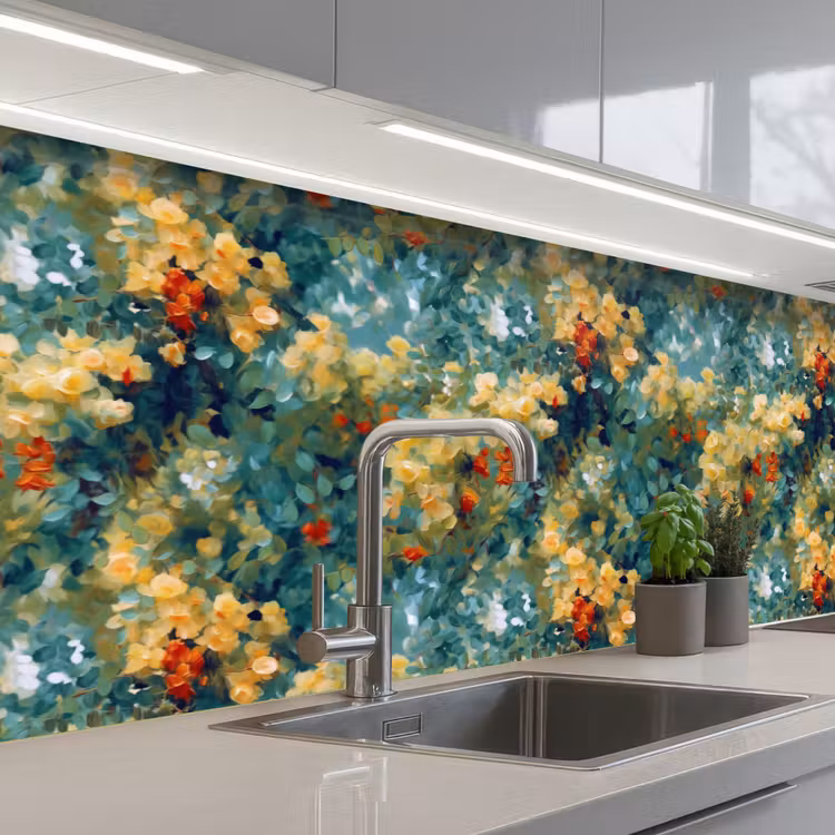 Schienale cucina - Giallo - Fiori - Verde - Foglie — 2