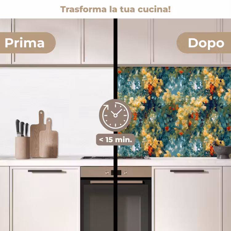 Schienale cucina - Giallo - Fiori - Verde - Foglie — 3
