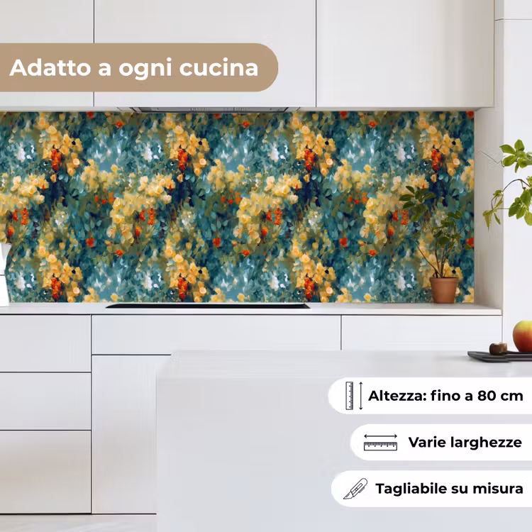 Schienale cucina - Giallo - Fiori - Verde - Foglie — 7
