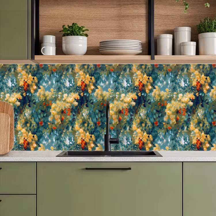 Schienale cucina - Giallo - Fiori - Verde - Foglie — 8