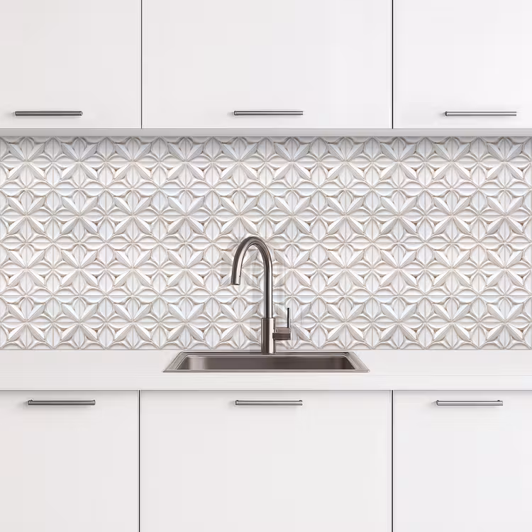 Schienale cucina - 3D - Piastrella - Fiore - Rilievo - Bianco — 4