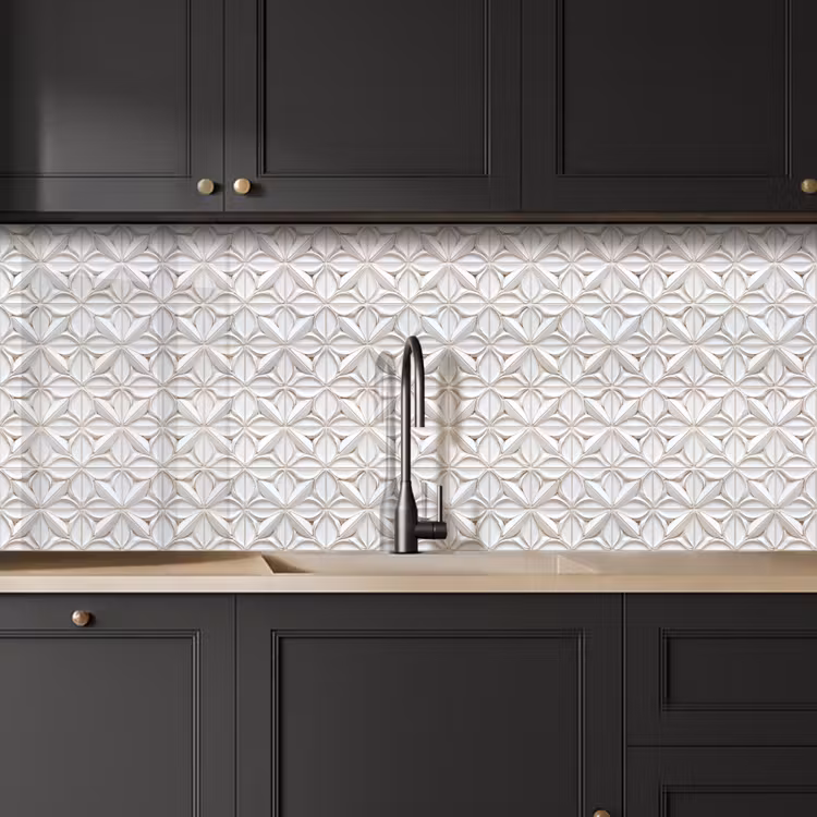 Schienale cucina - 3D - Piastrella - Fiore - Rilievo - Bianco — 6