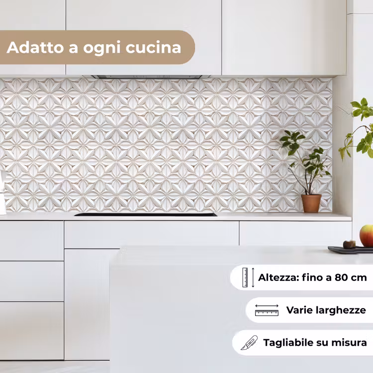 Schienale cucina - 3D - Piastrella - Fiore - Rilievo - Bianco — 7
