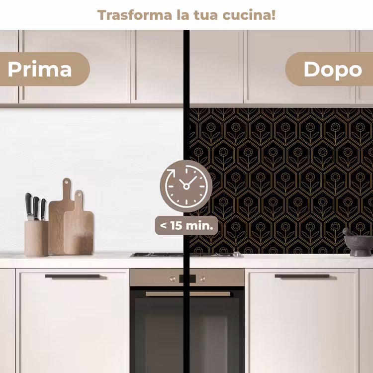 Schienale cucina - Esagono - Nero - Oro - Fiore — 3