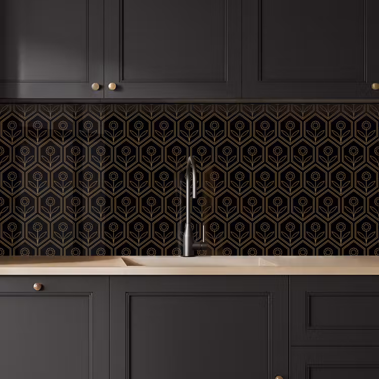 Schienale cucina - Esagono - Nero - Oro - Fiore — 6