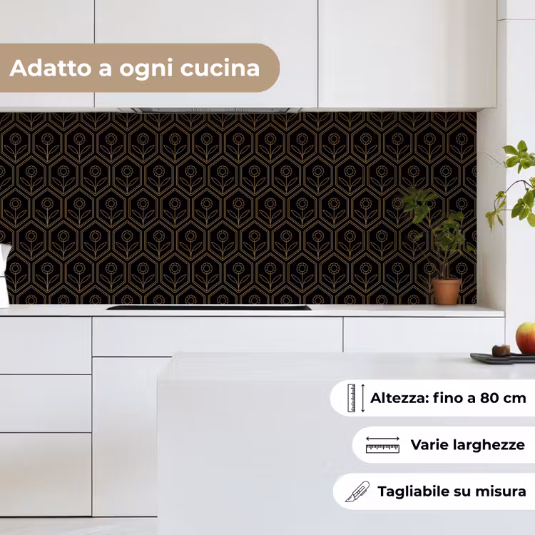Schienale cucina - Esagono - Nero - Oro - Fiore — 7