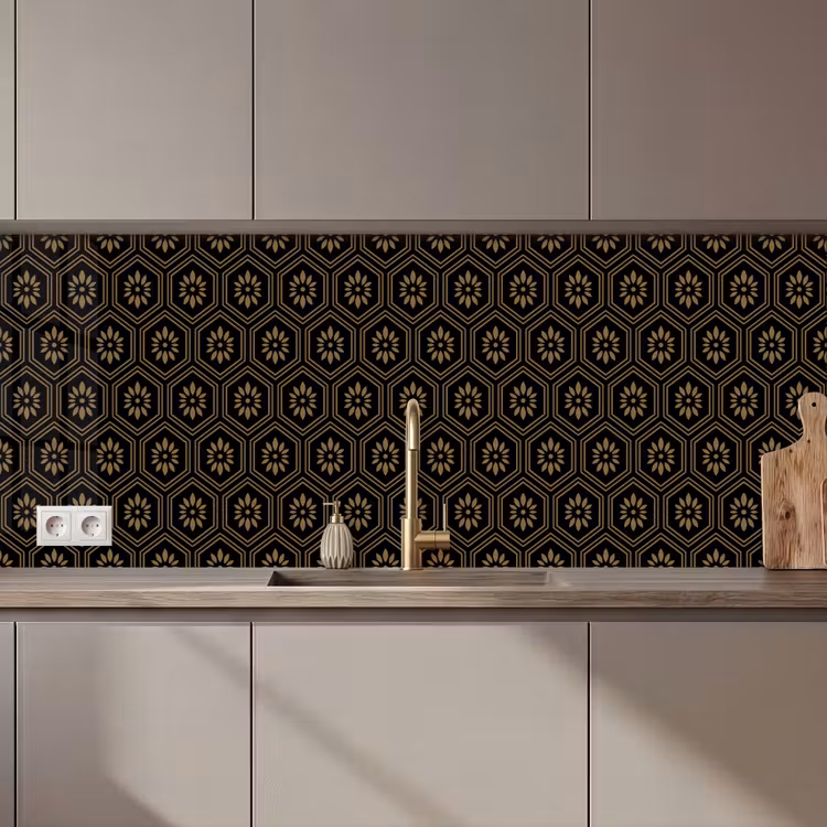 Schienale cucina - Fiori - Oro - Esagono — 1