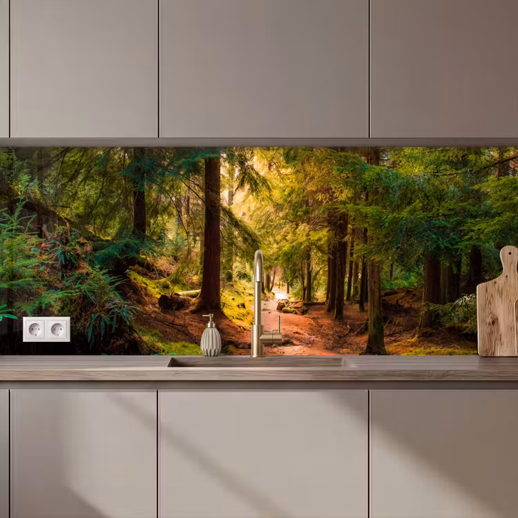 Schienale cucina - Foresta - Sentiero - Alberi - Verde - Sole - Natura — 1