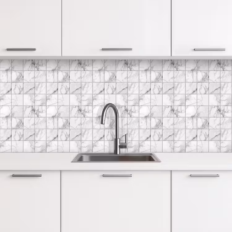 Schienale cucina - Marmo - Piastrelle - Grigio - Bianco — 4
